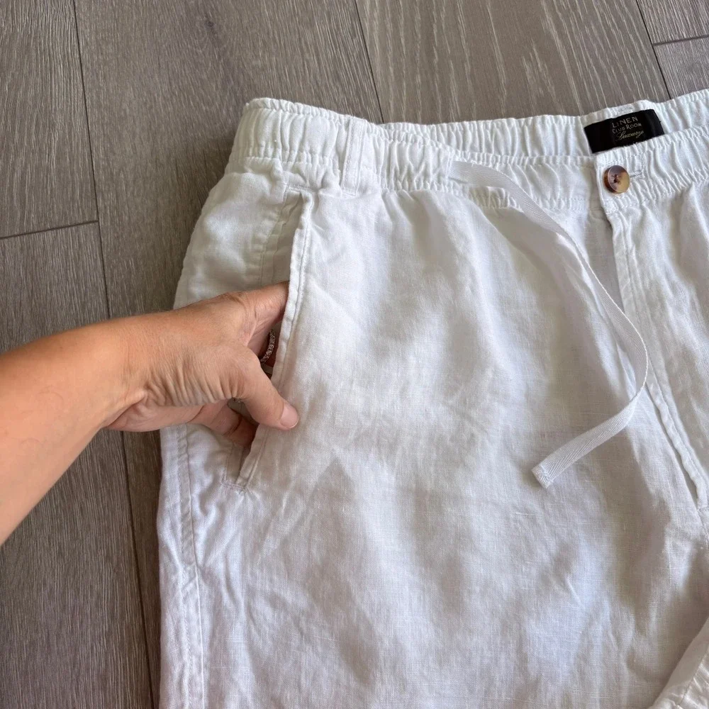 Club Room Luxury Mens XXL White 100% Linen Drawstring Elastic Waist Pants